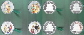 Weltmünzen und Medaillen, China, Lots und Sammlungen. Set von 4 x 10 Yuan (1 Unze) 2001, Peking Oper (Beijing Opera) - 3. Serie. 124,40 g. Feinsilber....
