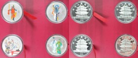 Weltmünzen und Medaillen, China, Lots und Sammlungen. Set von 4 x 10 Yuan (1 Unze) 2002, Peking Oper (Beijing Opera) - 4. Serie. 124,40 g. Feinsilber....