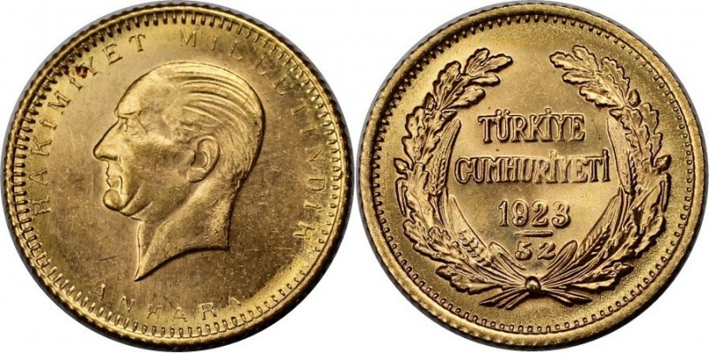 Weltmünzen und Medaillen, Türkei / Turkey. 25 Kurush 1923 / 52, Gold. 0.53 OZ. 1...