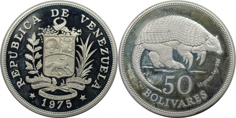 Weltmünzen und Medaillen, Venezuela. Gürteltier. 50 Bolivares 1975. 35,0 g. 0.92...