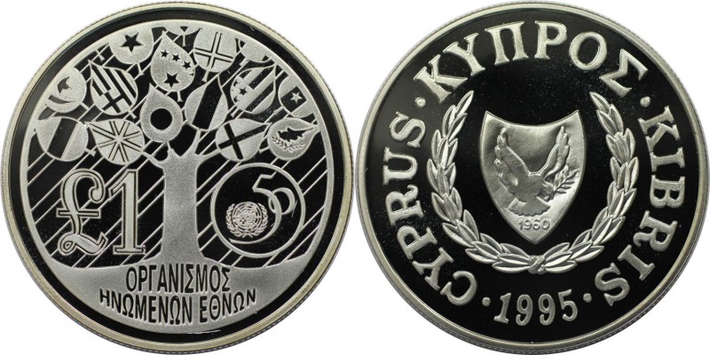 Weltmünzen und Medaillen, Zypern / Cyprus. 50 Jahre Vereinte Nationen. 1 Pound 1...