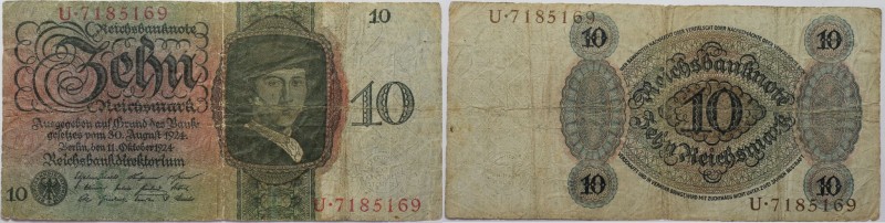 Banknoten, Deutschland / Germany. Reichsbank (1924-1945) Germany Note. 10 Reichs...