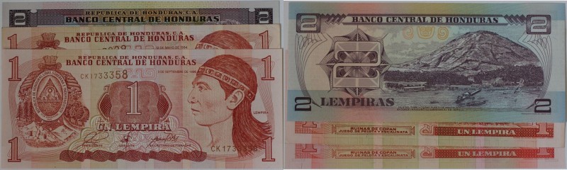 Banknoten, Honduras. 1 Lempira 1994 P.76, 1 Lempira 1998 P.79, 2 Lempiras 2000 P...