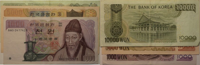 Banknoten, Korea, Süd / South Korea, Lots und Sammlungen. 1000, 5000, 10000 Won ...