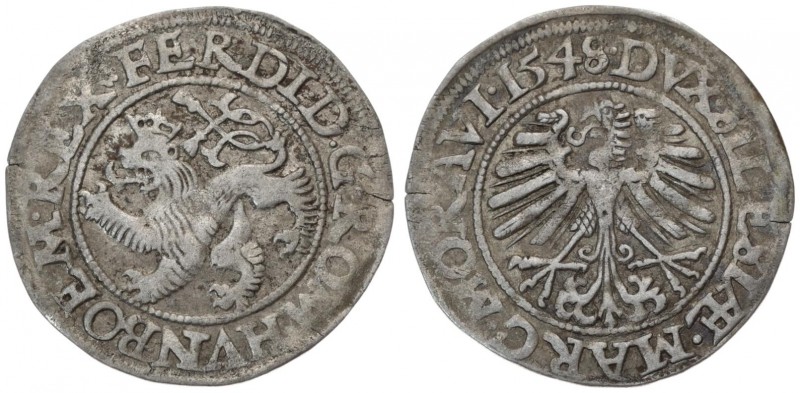 Austria 1 Grosz 1548 Wroclaw. Ferdinand I(1519-1564). Averse: Bohemia lion left ...