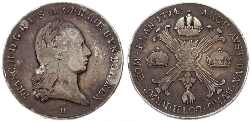 Austria Austrian Netherlands 1 Thaler 1794H Gunzburg.Franz I (1792-1835). Averse...
