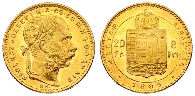 Austria Hungary 8 Forint 20 Francs 1889 KB Franz Joseph I(1848-1916). Averse: La...