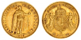 Austria Hungary 10 Korona 1909 KB Kremnitz. Franz Joseph I(1848-1916). Averse: Emperor standing. Reverse: Crowned shield with angel supporters. Gold. ...
