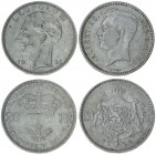 Belgium 20 Francs 1934 & 1935 Averse: Head of Albert & Leopold left. Reverse: Crowned arms divide denomination and date. Silver. KM 104; 105. Lot of 2...