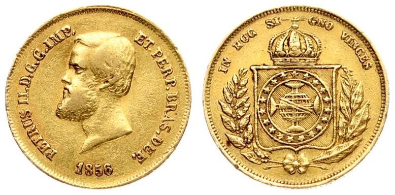 Brazil 5000 Reis 1856 Pedro II(1831 - 1889)). Averse: Head left. Reverse: Crowne...