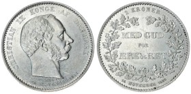 Denmark 2 Kroner K1888(h) HC/CS 25th Anniversary of Reign. Christian IX(1863-1906). Averse: Head right. Reverse: King's motto within wreath. Silver. M...