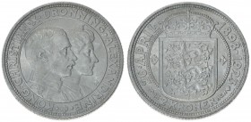Denmark 2 Kroner 1923(h) HCN; GJ Silver Wedding Anniversary. Christian X(1912-1947). Averse: Heads of Christian X and Queen Alexandrine right; initial...