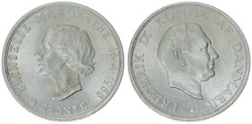 Denmark 2 Kroner -1958(h) C; S Princess Margrethe's 18th Birthday. Frederik IX(1947-1972). Averse: Head right with titles; mint mark and initials C-S ...
