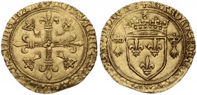 France 1 Ecu D'or (1483-1498). CHARLES VIII(1483-1498). Averse legend: R: KAROLVS: DEI: GRA: FRAnCORV: REX : (punctuation by two superimposed rings). ...