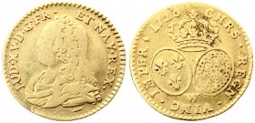 France 1/2 Louis D'or 1726 W Louis XV(1715-74). Averse: Draped bust left. Averse Legend: LUD • XV • D • G • FR • ET • NAV • REX • . Reverse: Crown abo...
