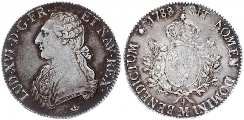 France 1 Ecu 1788 M Louis XVI 1775-1793 Av: Uniformed bust left Rv: Crowned arms...