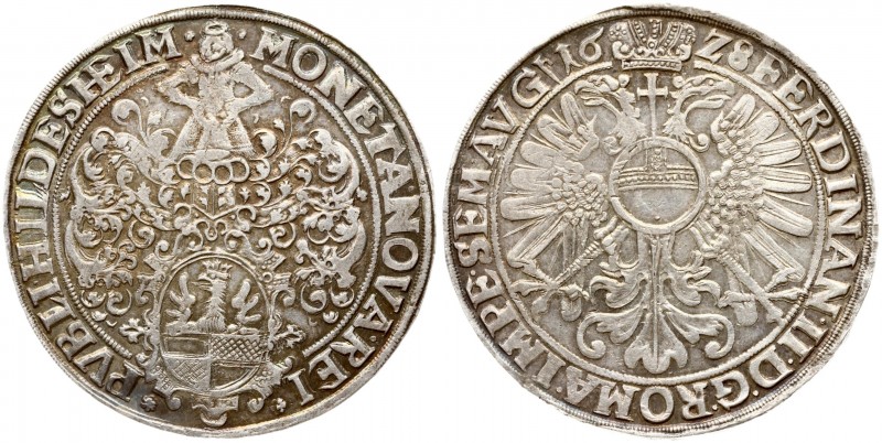 Germany 1 Thaler 1628 City of Hildesheim. Ferdinand II(1592-1637). Averse: Helme...