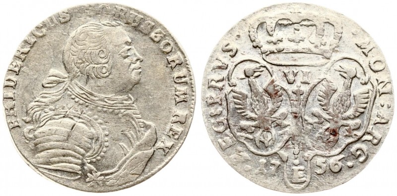 Germany PRUSSIA 6 Groszy 1756 E Friedrich II(1740-1786). Averse: Armored bust to...