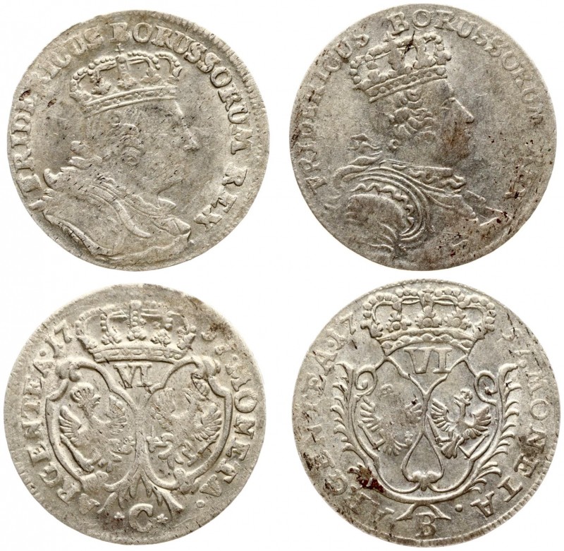 Germany PRUSSIA 6 Groszy 1757B & 1757C Friedrich II(1740-1786). Averse: Crowned ...