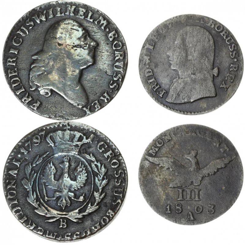 Germany SOUTH PRUSSIA 1 Groszy 1797B & EAST PRUSSIA 3 Groszy 1803A. Averse: Head...