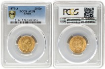 Greece 20 Drachmai 1876 A George I (1863-1913). Averse: Young head right. Reverse: Arms within crowned mantle. Gold. KM 49. PCGS AU58