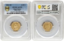 Italy PAPAL STATES 2-1/2 Scudi 1863-XVIIR Pius IX(1846-1878). Averse: Bust left. Averse Legend: PIVS.IX.PON... Reverse: Value and date within wreath. ...