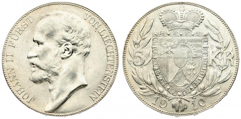 Liechtenstein 5 Kronen 1910 John II(1858-1929). Averse: Head left. Averse Legend...