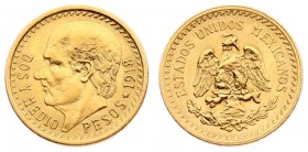 Mexico 2-1/2 Pesos 1918 Averse: National arms. Reverse: Miguel Hidalgo y Costilla. Gold. KM 463
