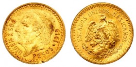 Mexico 2-1/2 Pesos 1919 Averse: National arms. Reverse: Miguel Hidalgo y Costilla. Gold. KM 463