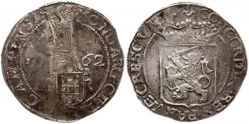 Netherlands KAMPEN 1 Silver Ducat 1662. Averse: Armored knight looking right. Re...