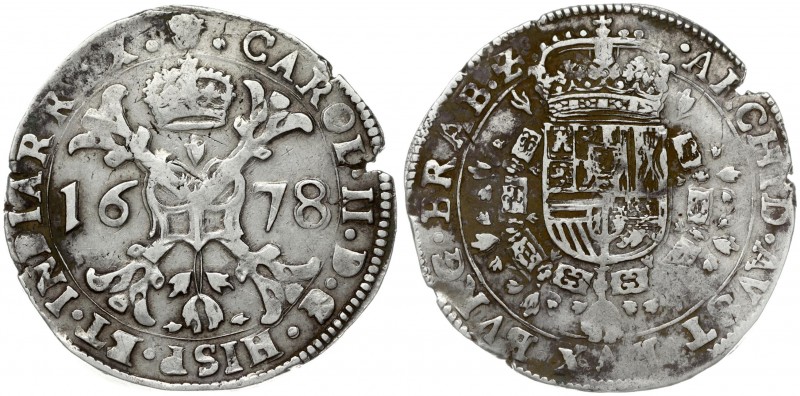 Spanish Netherlands BRABANT 1/2 Patagon 1678 Brussels. Charles II (1665-1700). A...