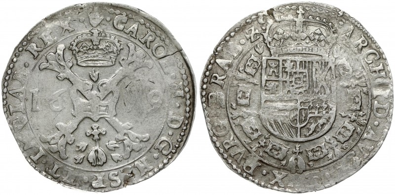 Spanish Netherlands BRABANT 1 Patagon 1679 Antwerp. Charles II (1665-1700). Aver...