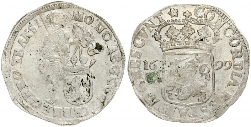 Netherlands OVERIJSSEL 1 Silver Ducat 1699. Averse: Standing armored knight with...