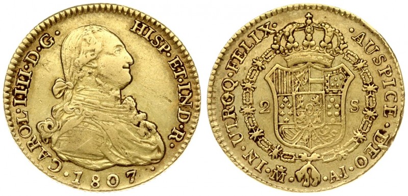 Spain 2 Escudos 1807 AI Charles IV(1788-1808). Averse: Bust right. Averse Legend...