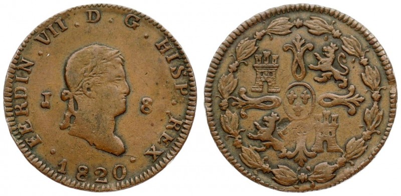 Spain 8 Maravedis 1820 J. Ferdinand VII (1808-1833). Averse: Head laureate right...