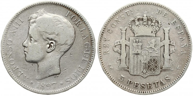 Spain 5 Pesetas 1897 (97) SG-V. Alfonso XIII(1886-1931). Averse: Child's head le...