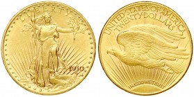 USA 20 Dollars 1910 D 'Saint-Gaudens - Double Eagle' with motto. Denver. Averse: Standing Liberty with torch and olive branch. Lettering: LIBERTY 1910...