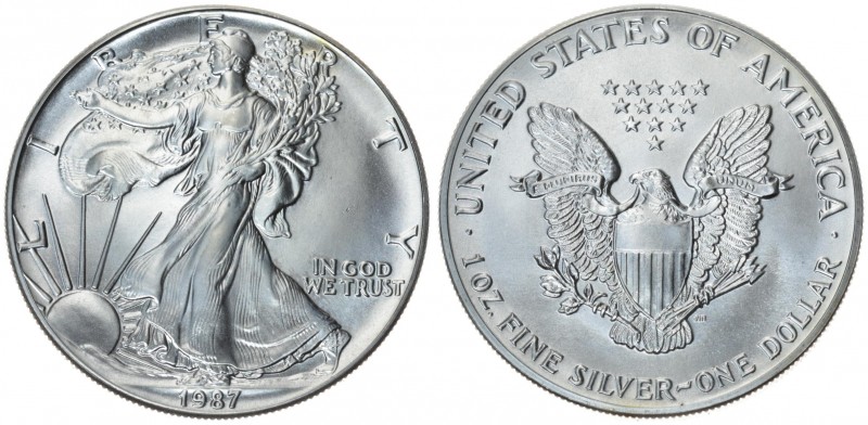 USA 1 Dollar 1987 'American Silver Eagle'. Averse: Walking Liberty. Lettering: L...