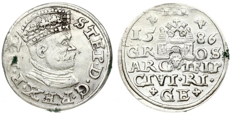 Latvia 3 Groszy 1586 Riga Stephen Báthory (1576-1586). The city of Riga; Coat of...