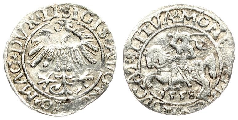 Lithuania 1/2 Grosz 1558 Vilnius. Sigismund II Augustus (1545-1572). Averse Lett...