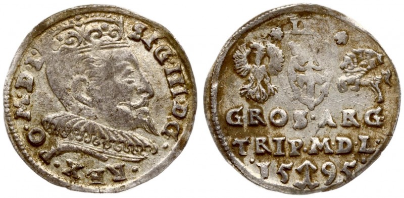 Lithuania 3 Groszy 1595 Vilnius. Sigismund III Vasa (1587-1632) Averse: Crowned ...