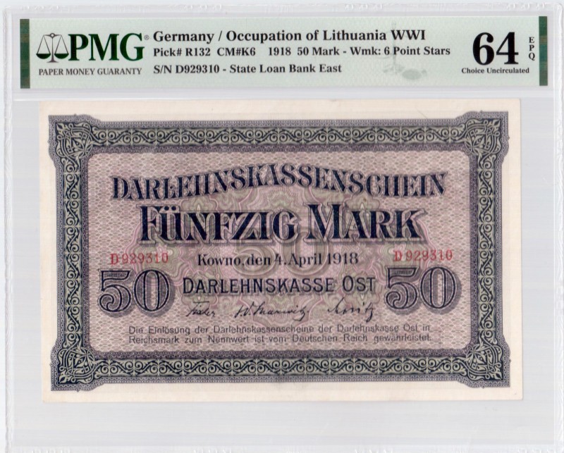 Lithuania 50 Mark 1918 Kaunas Banknote Germany/Occupation of Lithuania WWI. Pick...