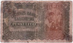 Lithuania 5 Litai 1922 Banknote Kaunas 16 novembre 1922. № 662819. P#15a