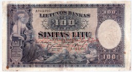 Lithuania 100 Litu 1928 Banknote Kaunas 31 March 1928. № A 042001. P#25