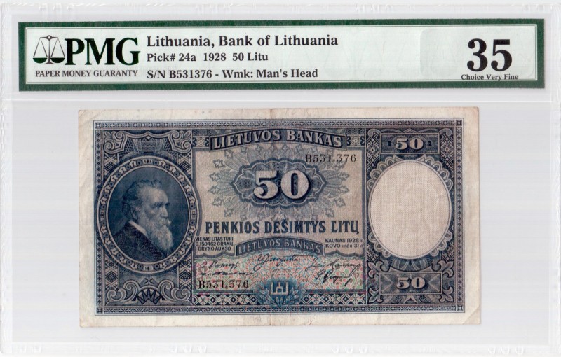 Lithuania 50 Litu 1928 Banknote Kaunas 31 March 1928. № B 531376. P#24a. PMG 35 ...