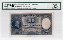 Lithuania 50 Litu 1928 Banknote Kaunas 31 March 1928. № B 531376. P#24a. PMG 35 Choice Very Fine