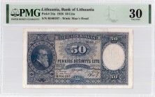 Lithuania 50 Litu 1928 Banknote Bank of Lithuania. Pick#24a 50 Litu. S/N B580287. Wmk: Man's Head. PMG 30 Very Fine