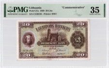 Lithuania 20 Litu 1930 Banknote 'Commerative'. Pick#27a 20 Litu. S/N C539238. Printer: BWC. PMG 35 Choice Very Fine