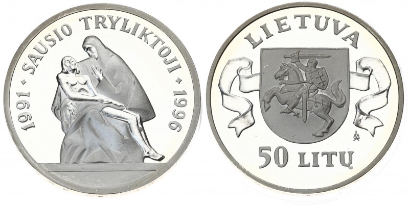 Lithuania 50 Litų 1996 5th Anniversary - 13 January 1991 Assault. Averse: Nation...