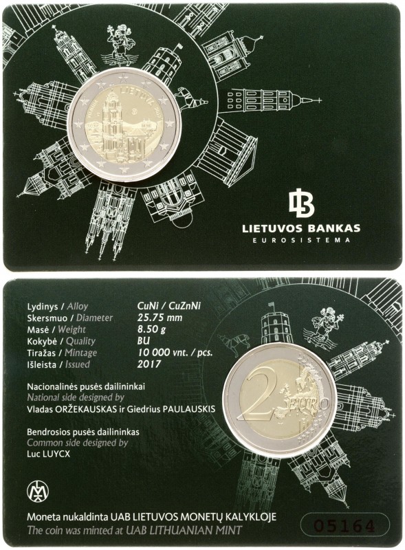 Lithuania 2 Euro 2017 Vilnius — capital of culture and art. Averse: The old town...